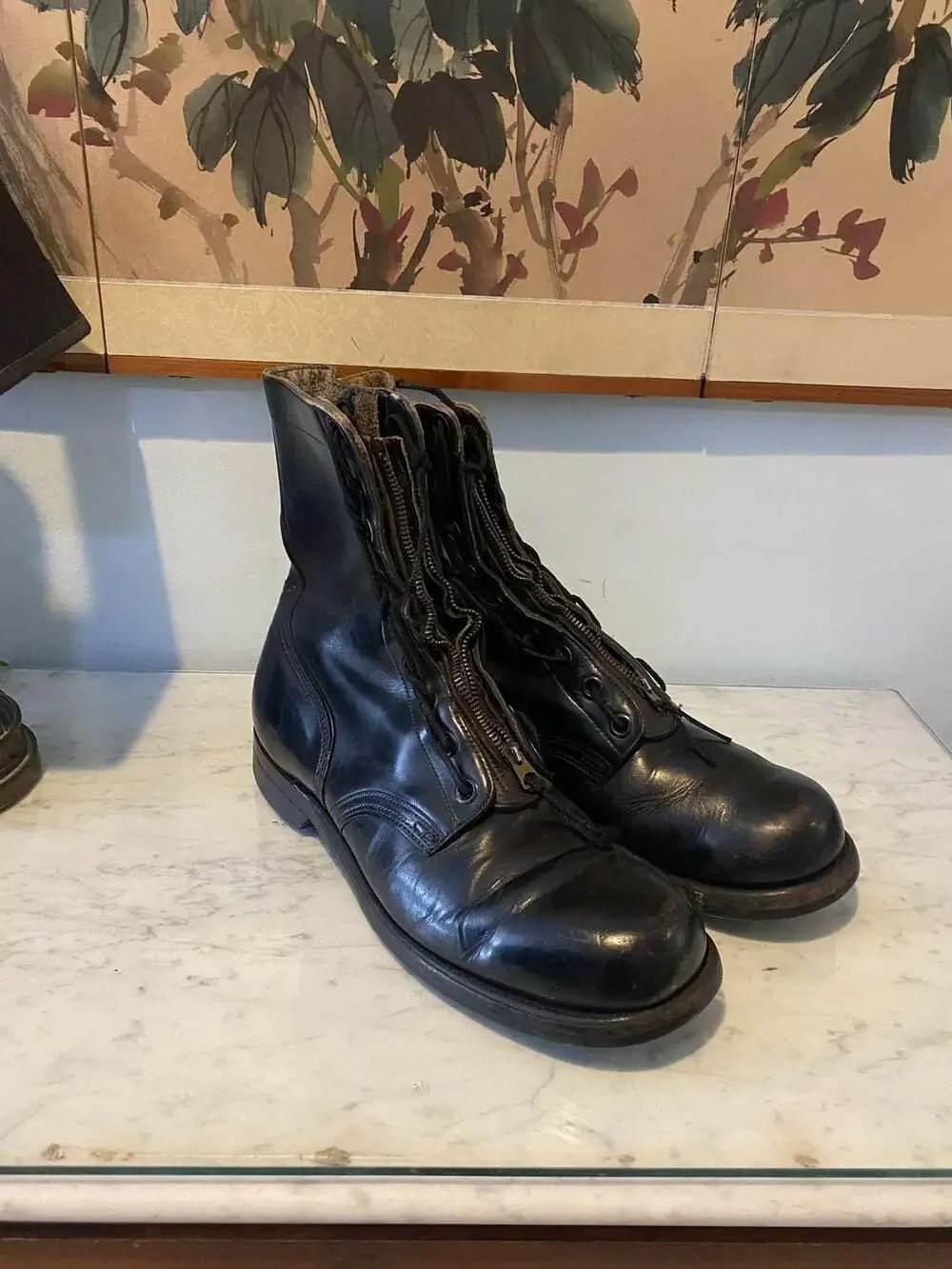 VTG Endicott Johnson Combat Boots Mens Size 13R Black Leather Zip Military